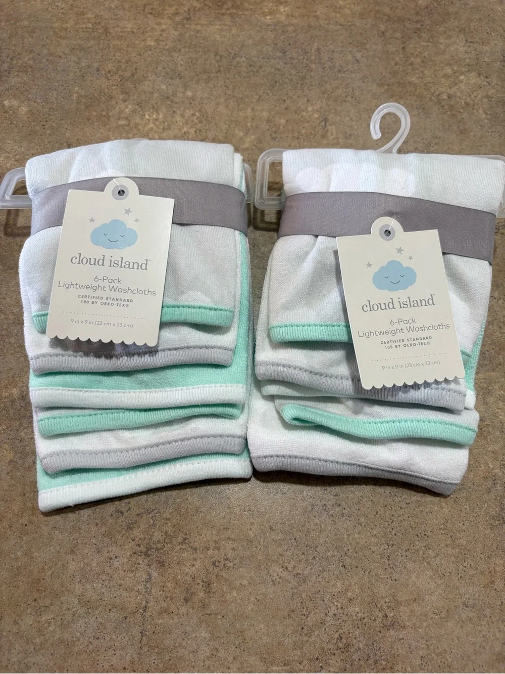 NEW 2 Cloud Island 6 Pack Lightweight Infant Washcloths 12 Washcloths Total
